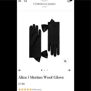 Kate Middleton Cornelia James Alice I Merino Wool Glove. Velvet. Size 7